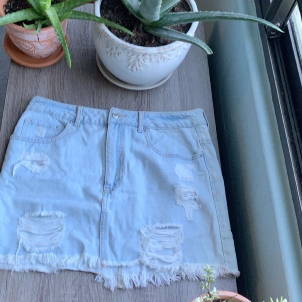 Distressed jean skirt